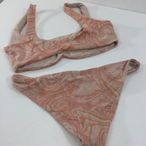 L*Space Lizzie Tie Dye Peach Pink Shimmer Camacho 2 Pc Bikini Top & Bottom Large - Picture 5 of 9